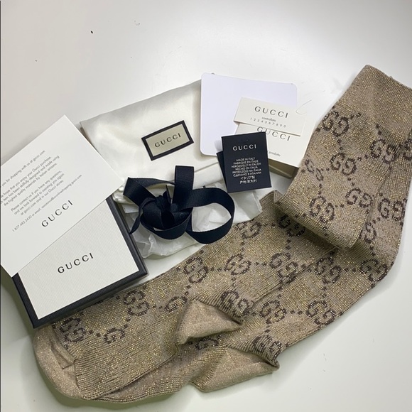 Gucci Other - Authentic Gucci Lamé GG Socks Women Brown